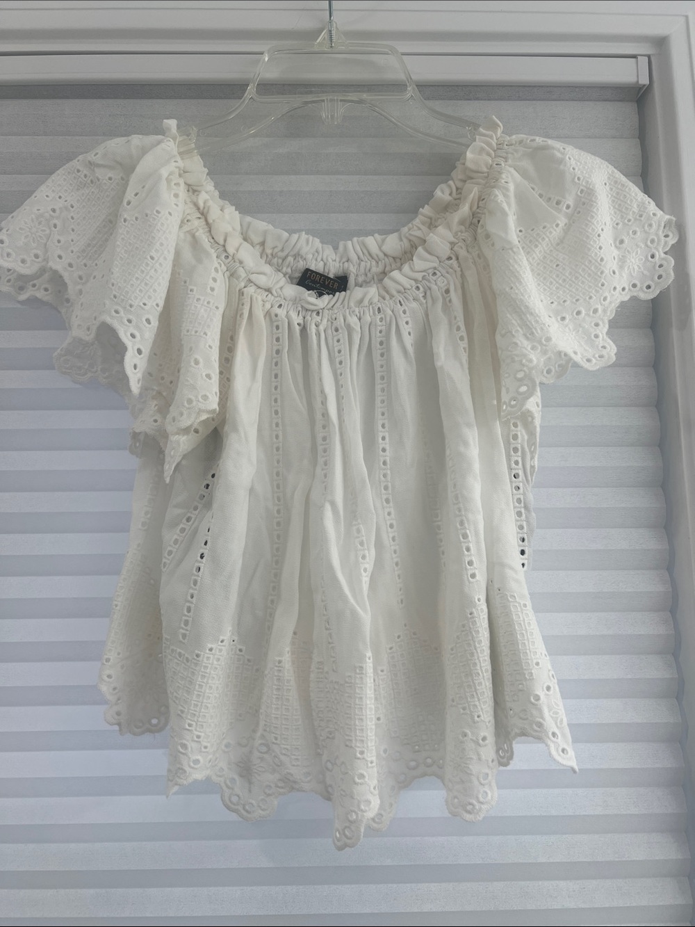 Forever 21 White Eyelet Off-Shoulder Peasant Top